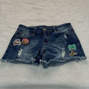 Red Camel Dark Blue Distressed Denim Patch Shorts